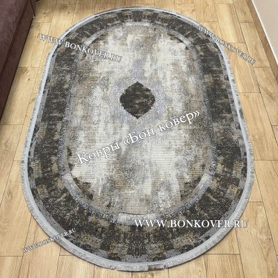 Турецкий ковер для гостиной Дизайн 02 Серый Овал