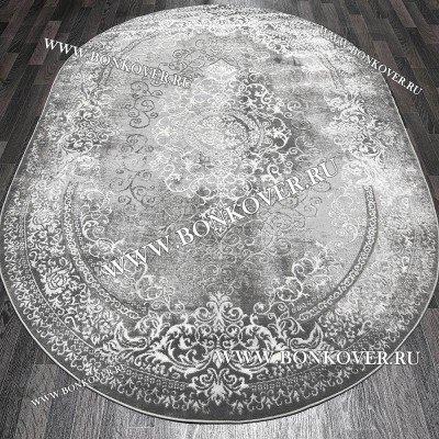 Современный Турецкий Ковер Дизайн 188 Серый с Белым Овал